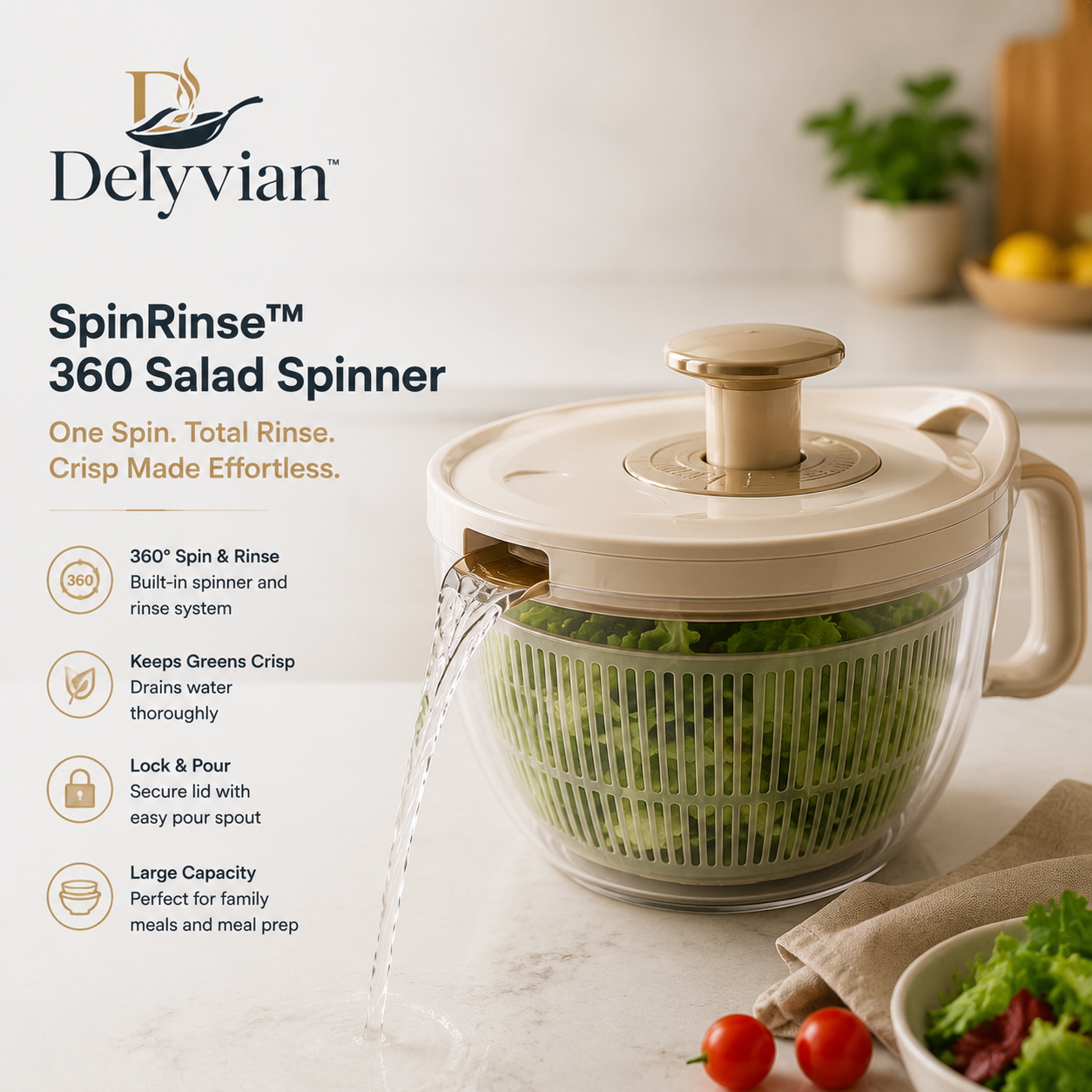 Delyvian™ SpinRinse 360 Salad Spinner