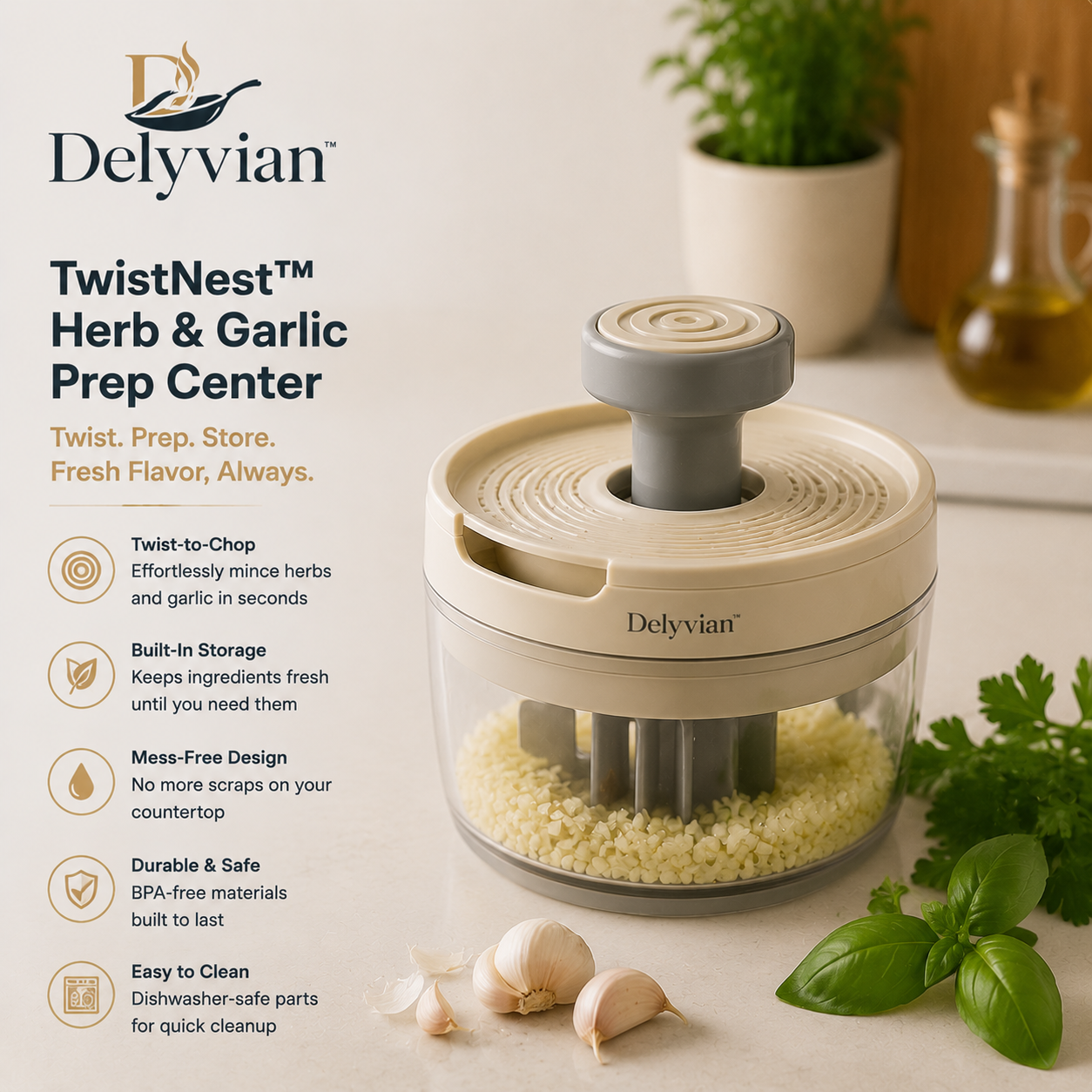 Delyvian™ TwistNest Herb & Garlic Prep Center